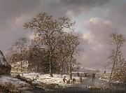 Andreas Schelfhout Figures in a Winter Landscape Germany oil painting artist